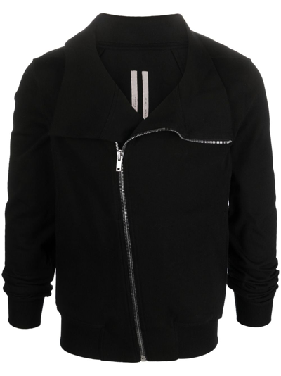 Rick Owens Asymmetric Zip Organic Cotton Jacket In Black