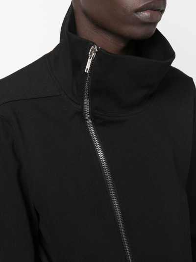 Rick Owens Asymmetric Zip Organic Cotton Jacket In Black