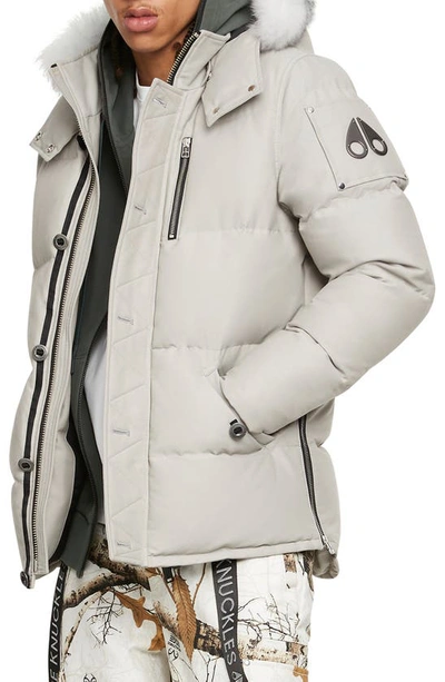 Shop Moose Knuckles 3q Down Jacket In Storm Grey W/ Nat Shearling