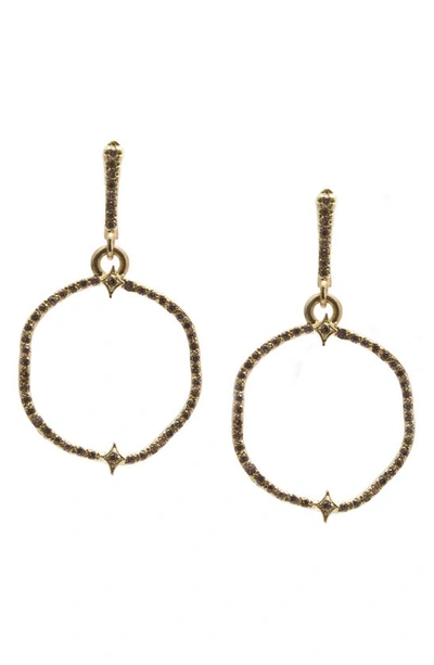Shop Armenta Shaped Circle Crivelli Pavé Champagne Diamond Drop Earrings In Gold