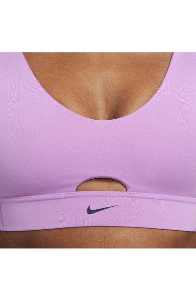 Shop Nike Dri-fit Indy Padded Strappy Cutout Medium Support Sports Bra In Rush Fuchsia/ Purple Ink