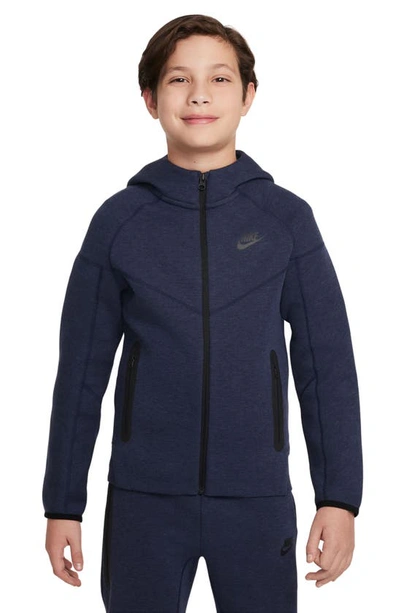 Shop Nike Kids' Tech Fleece Full Zip Hoodie In Obsidian Heather/ Black