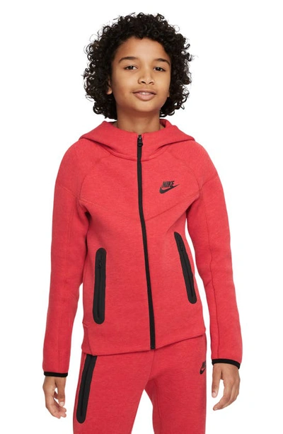 Shop Nike Kids' Tech Fleece Full Zip Hoodie In Univ Red Htr/ Black/ Black