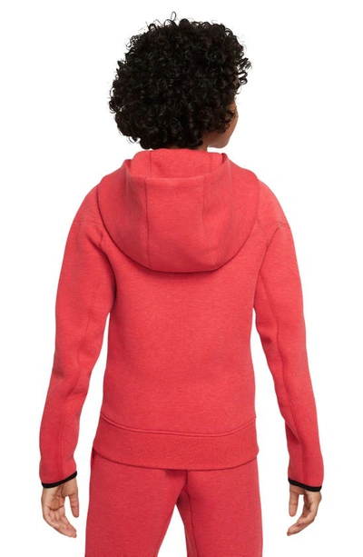 Shop Nike Kids' Tech Fleece Full Zip Hoodie In Univ Red Htr/ Black/ Black