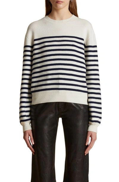 Shop Khaite Viola Stripe Cashmere Sweater In Ivory/ Navy Stripe