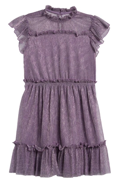 Shop Bcbg Kids' Metallic Pleated Dress In Lavender