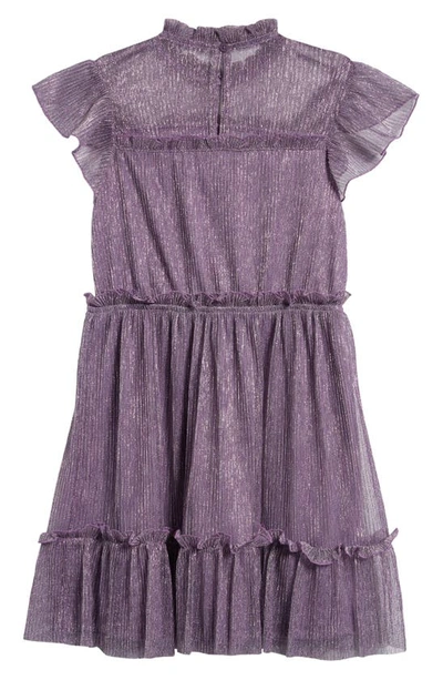 Shop Bcbg Kids' Metallic Pleated Dress In Lavender
