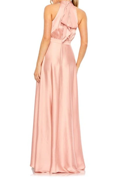 Shop Mac Duggal Halter High-low Satin Gown In Rose