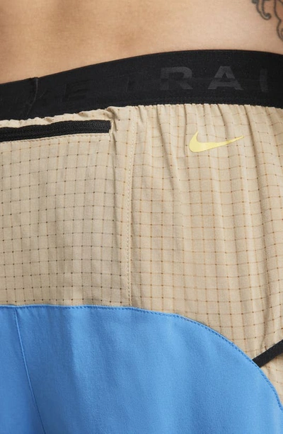 Shop Nike Second Sunrise 5-inch Brief Lined Trail Running Shorts In Photo Blue/ Khaki/ Sulfur