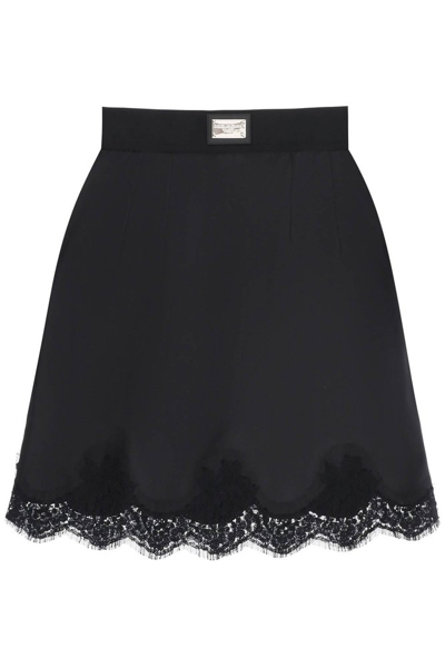 Shop Dolce & Gabbana Lace Trim Mini Skirt In Black