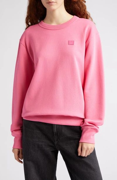 Shop Acne Studios Fairah Face Patch Oversize Cotton Sweatshirt In Bright Pink