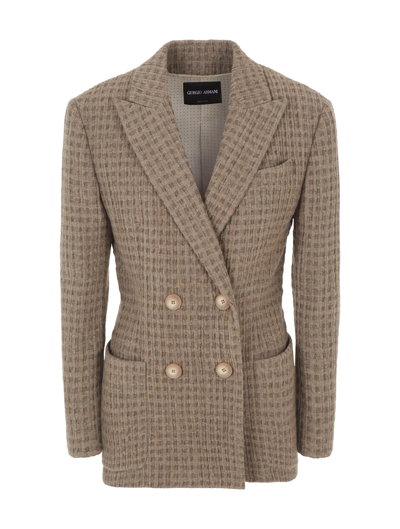 Shop Giorgio Armani Double-breasted Jacket In Cashmere And Silk In Grey