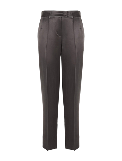 Shop Giorgio Armani Straight Trousers In Washed Silk In Grey