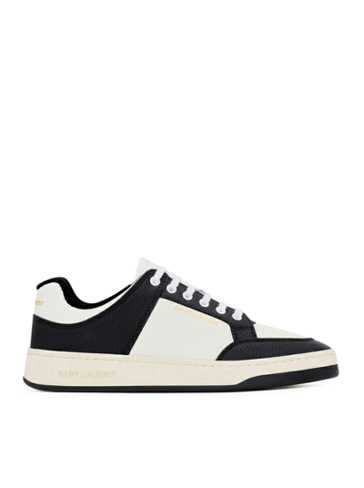 Shop Saint Laurent Sl / 61 Low Sneakers In Smooth And Hammered Leather In Brown