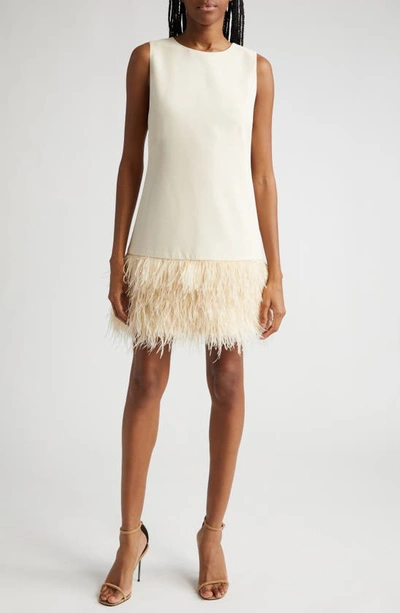 Shop Alice And Olivia Coley Feather Trim Sleeveless Dress In Champagne