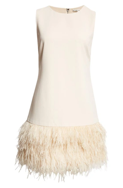 Shop Alice And Olivia Coley Feather Trim Sleeveless Dress In Champagne