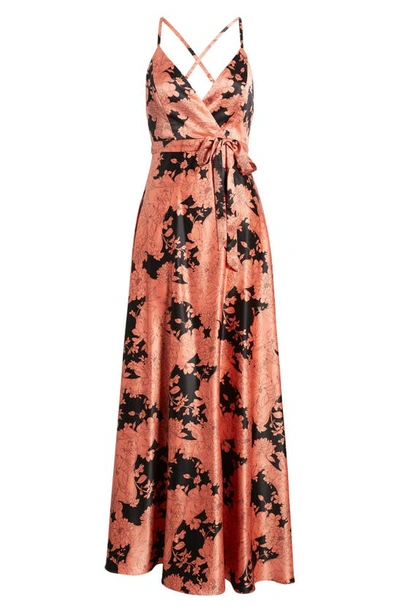 tea gardens rusty rose floral print satin maxi dress