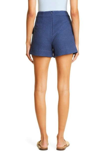 Shop Lisa Marie Fernandez High Waist Cotton Piqué Sailor Shorts In Navy Blue Honeycomb Pique