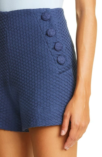 Shop Lisa Marie Fernandez High Waist Cotton Piqué Sailor Shorts In Navy Blue Honeycomb Pique
