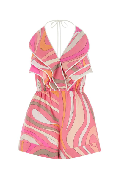 Shop Pucci Marble Printed Halterneck Playsuit In Multi