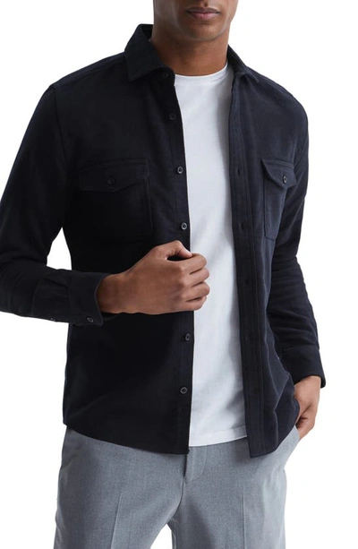 Shop Reiss Miami Solid Cotton Button-up Shirt In Navy