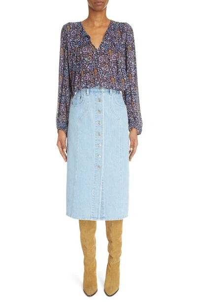 Shop Isabel Marant Étoile Vandy Button Front Denim Skirt In Light Blue