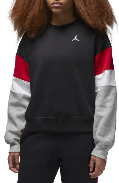 Shop Jordan Brooklyn Crewneck Sweatshirt In Black/ Grey Heather/ White