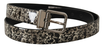 Shop Dolce & Gabbana Marble Print Leather  Logo Buckle Men's Belt In Black