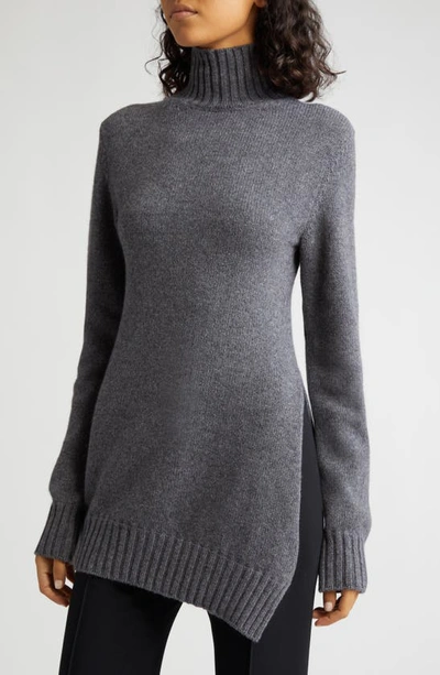 Shop Jil Sander Asymmetric Wool & Yak Hair Turtleneck Sweater In 035-med Ium Grey