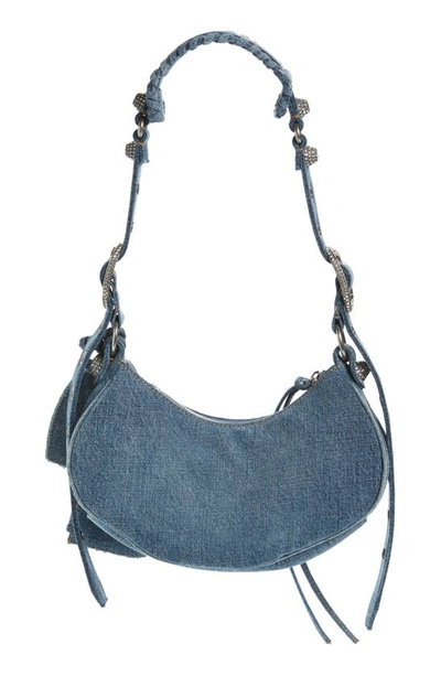 Shop Balenciaga Extra Small Cagole Denim Shoulder Bag In Blue