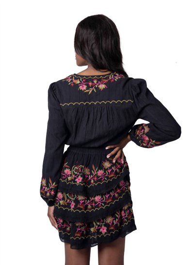 Shop Allison New York Floral Embroidered Crop Blouse In Black In Multi