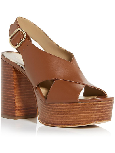 Shop Michael Michael Kors Isla Womens Leather Slingback Platform Sandals In Brown