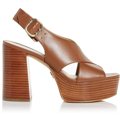 Shop Michael Michael Kors Isla Womens Leather Slingback Platform Sandals In Brown