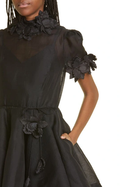Shop Zimmermann High Tide Lift Off Flower Linen & Silk Minidress In Black