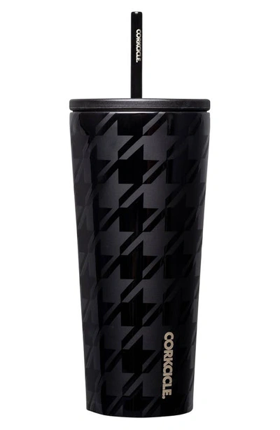 Corkcicle 24-ounce Insulated Cup With Straw In Onyx Houndstooth