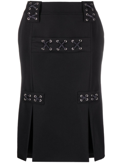 Shop Alessandra Rich Lattice-embellished Midi Skirt In Black