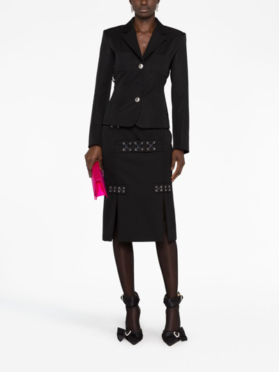 Alessandra Rich Lace-up Skirt With Fitted Silhouette And Slits In Black