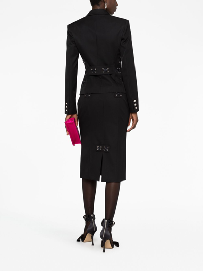 Alessandra Rich Lace-up Skirt With Fitted Silhouette And Slits In Black