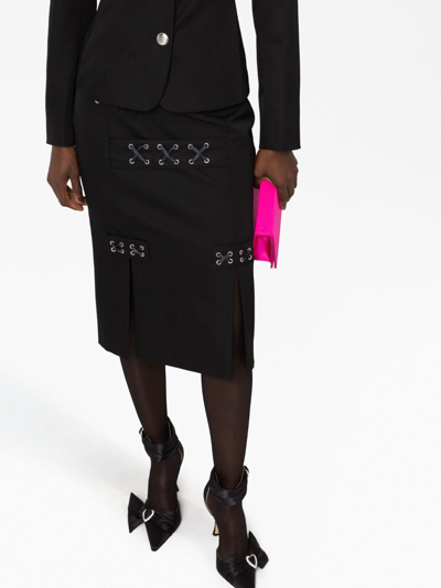 Alessandra Rich Lace-up Skirt With Fitted Silhouette And Slits In Black
