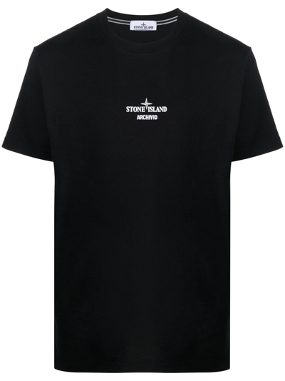 Shop Stone Island Logo-print Cotton T-shirt In Black