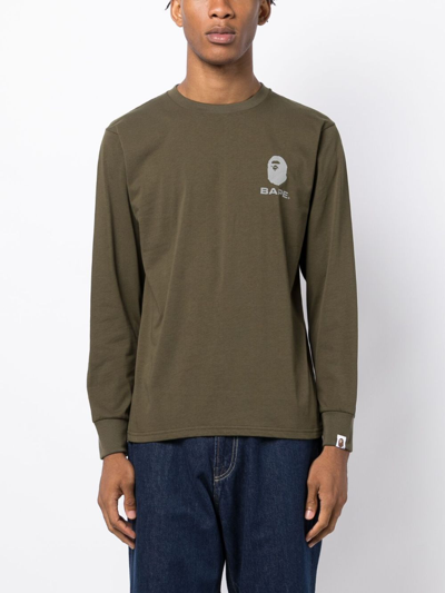 Shop A Bathing Ape Logo-print Cotton Sweatshirt In Green