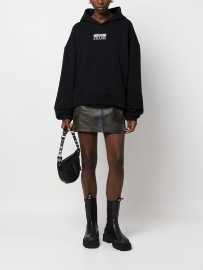 Moschino Jeans Logo-print Cotton Hoodie In Black