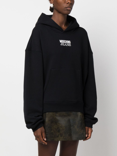 Moschino Jeans Logo-print Cotton Hoodie In Black