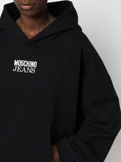 Moschino Jeans Logo-print Cotton Hoodie In Black