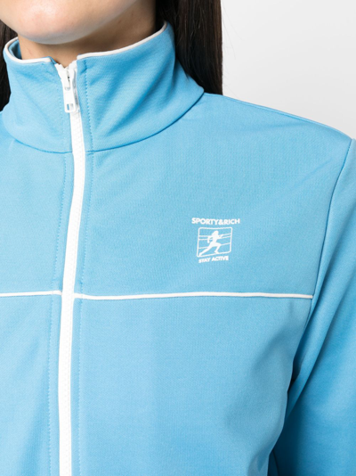 Shop Sporty And Rich Logo-print Zip-up Jacket In Blue