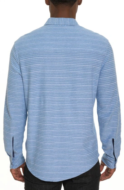 Shop Robert Graham Adler Stripe Knit Button-up Shirt In Light Blue