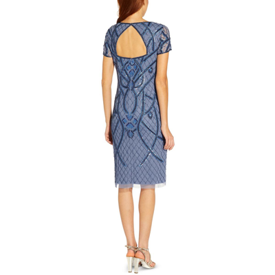 Shop Adrianna Papell Womens Beaded Knee-length Sheath Dress In Blue