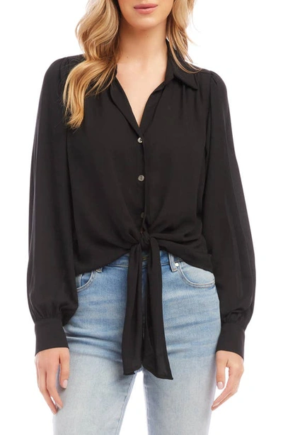 Shop Karen Kane Tie Front Button-up Shirt In Black