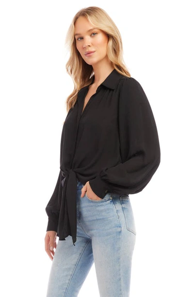 Shop Karen Kane Tie Front Button-up Shirt In Black