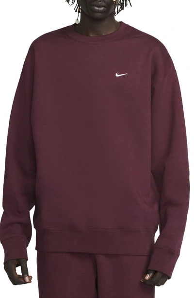 Shop Nike Solo Swoosh Oversize Crewneck Sweatshirt In Night Maroon/ White
